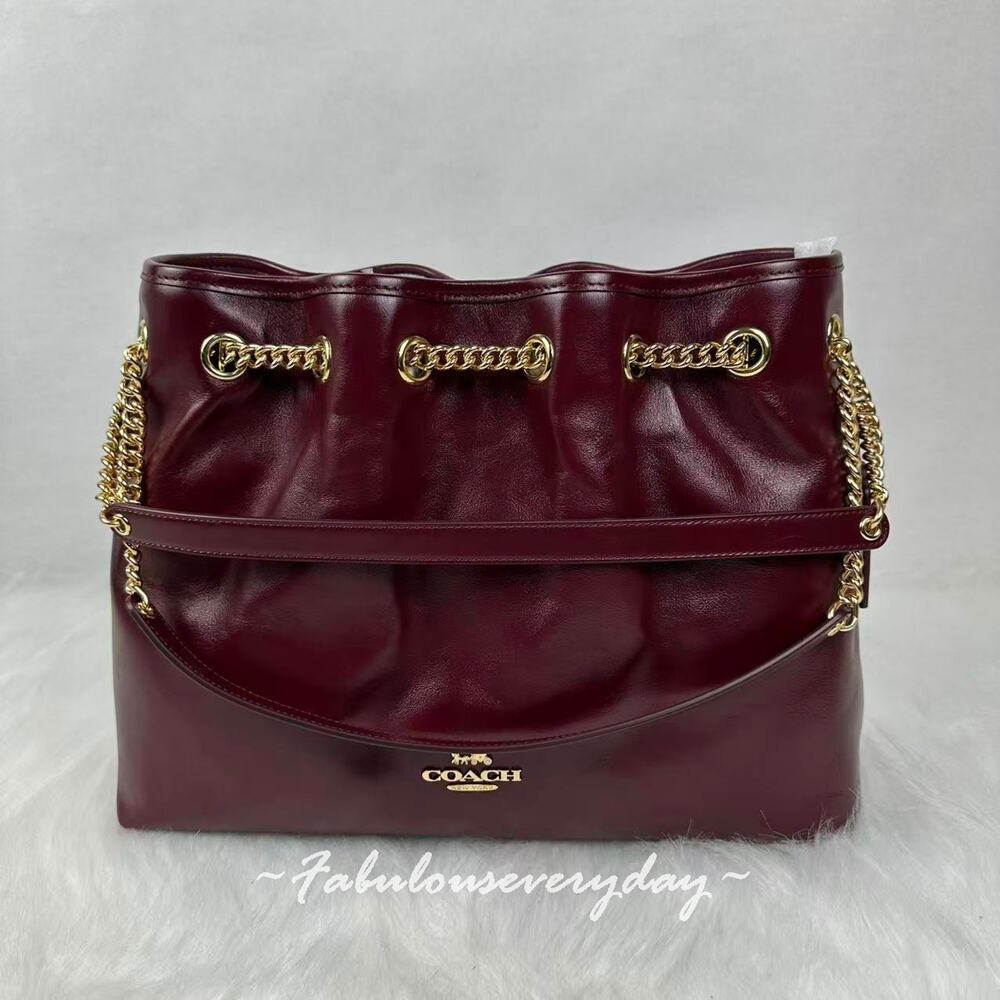 Coach Evelyn Shoulder Bag In Leather/Gold/Dark Wine CCZ79 NWT